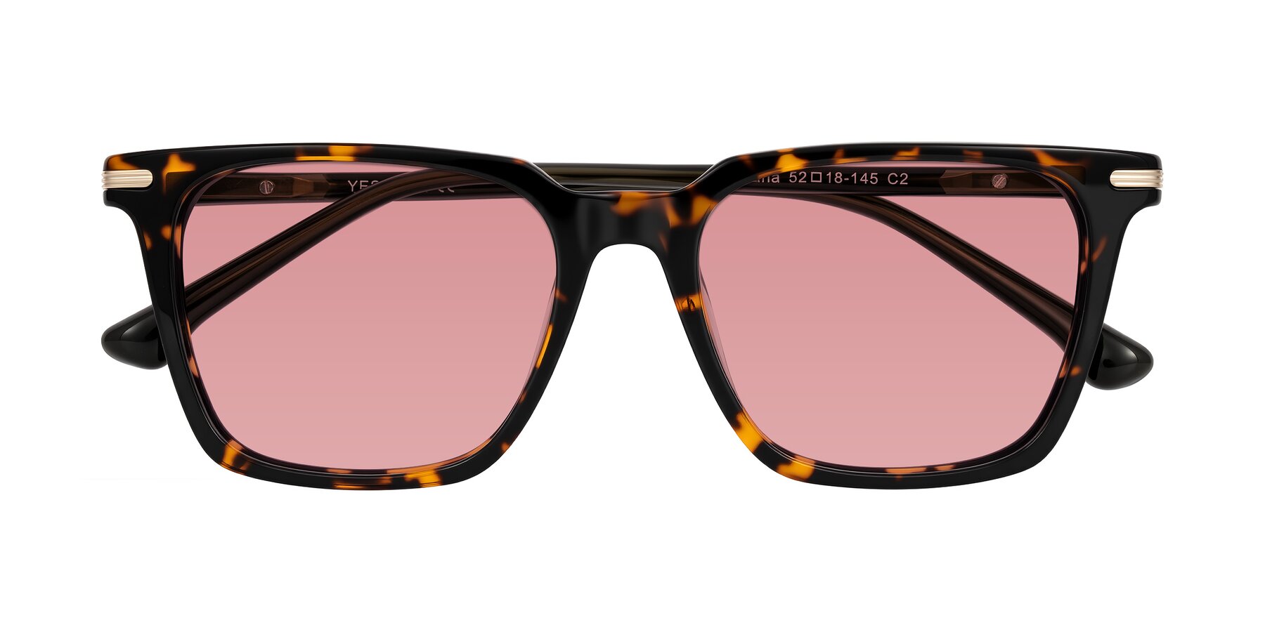 Folded Front of Miyaha in Tortoise with Medium Garnet Tinted Lenses