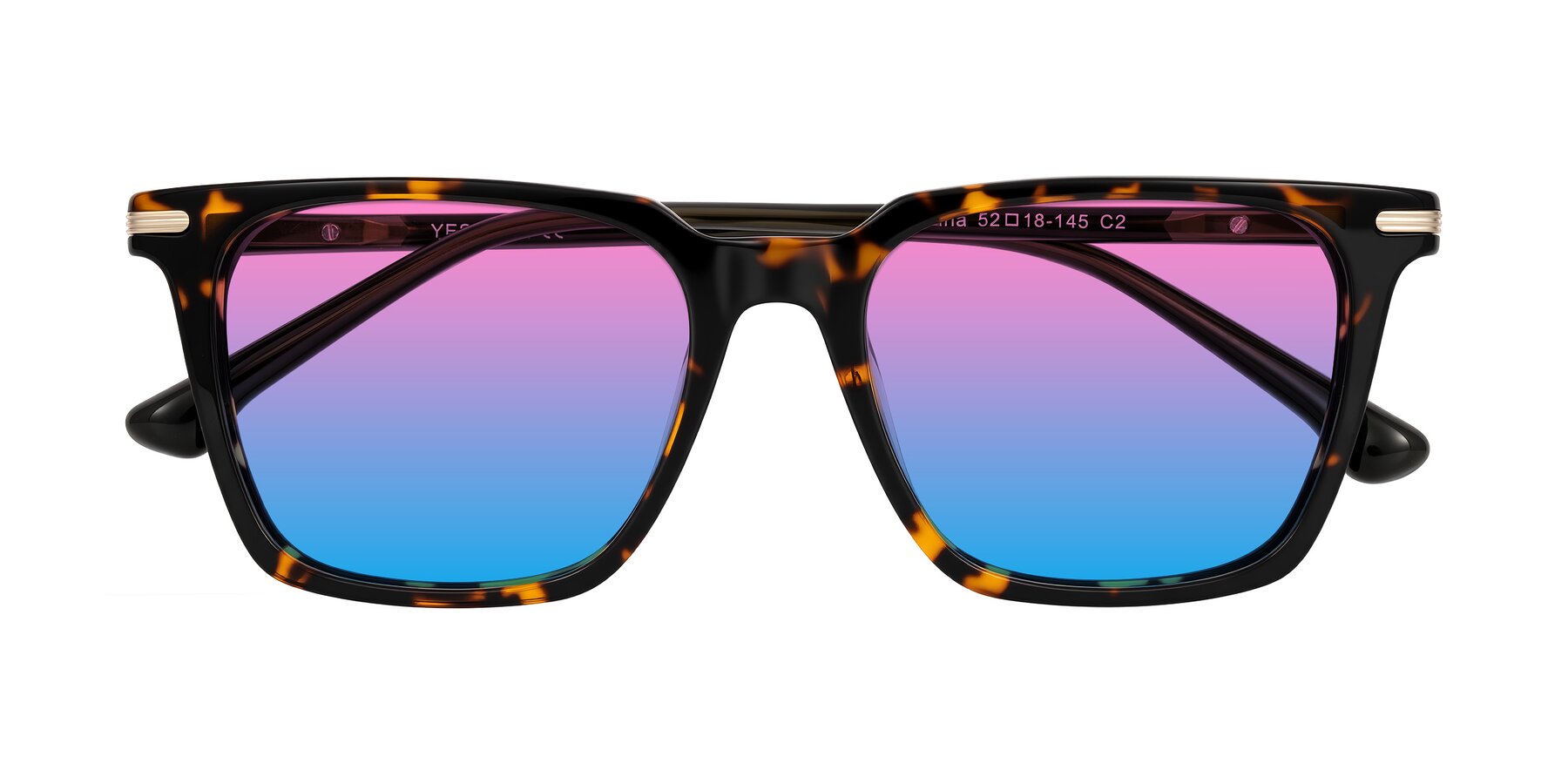 Folded Front of Miyaha in Tortoise with Pink / Blue Gradient Lenses