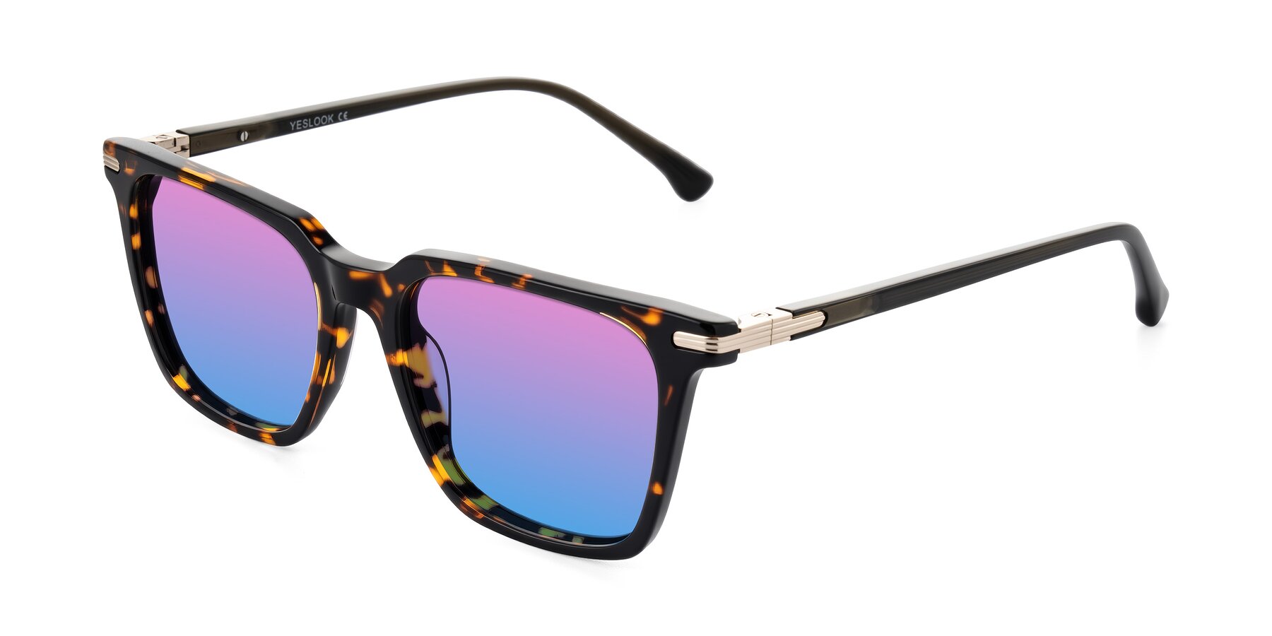 Angle of Miyaha in Tortoise with Pink / Blue Gradient Lenses