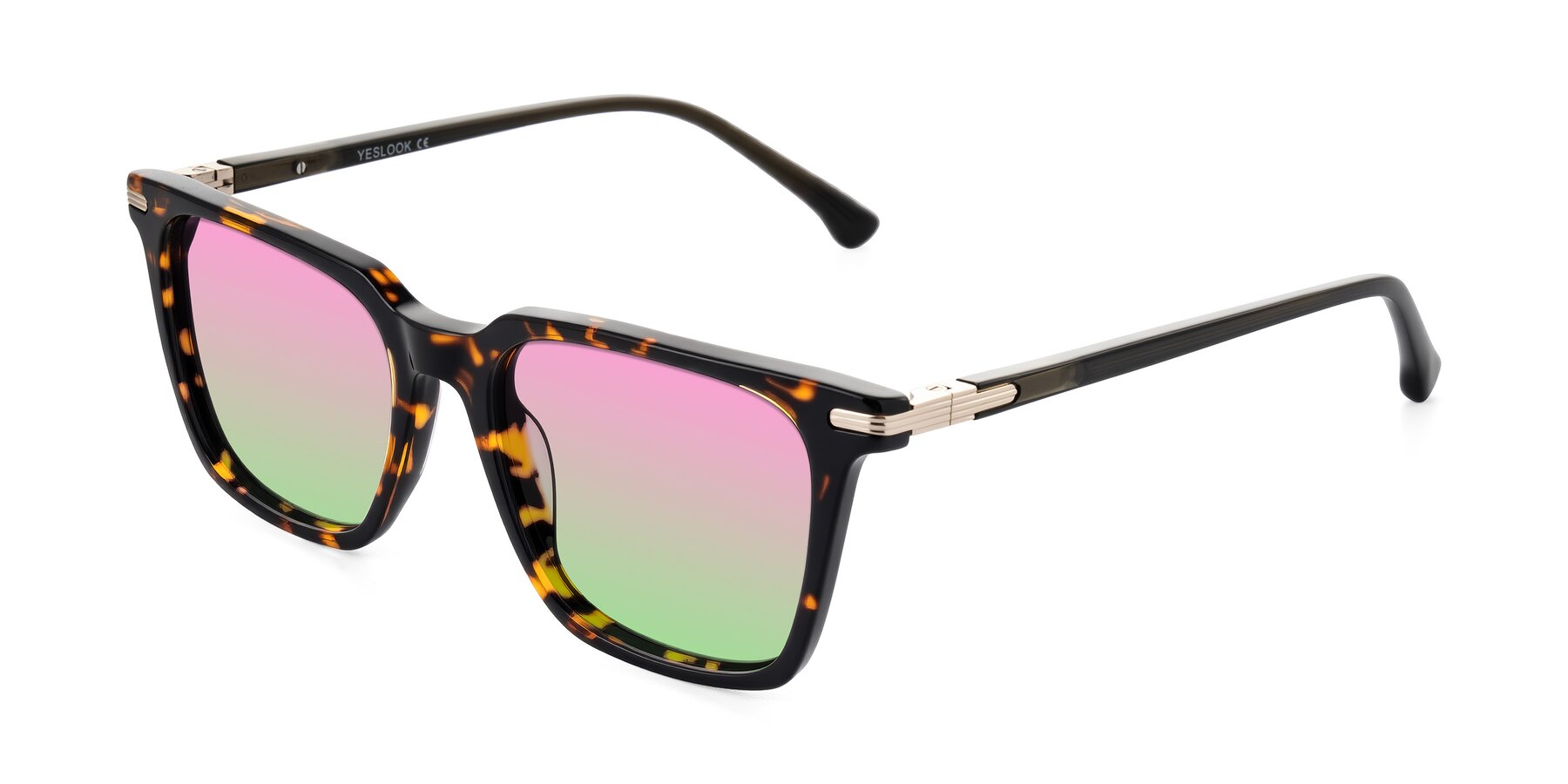 Angle of Miyaha in Tortoise with Pink / Green Gradient Lenses