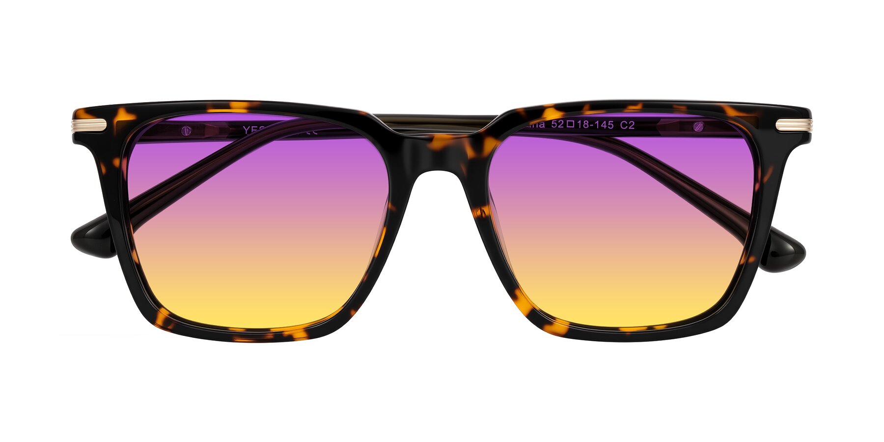 Folded Front of Miyaha in Tortoise with Purple / Yellow Gradient Lenses