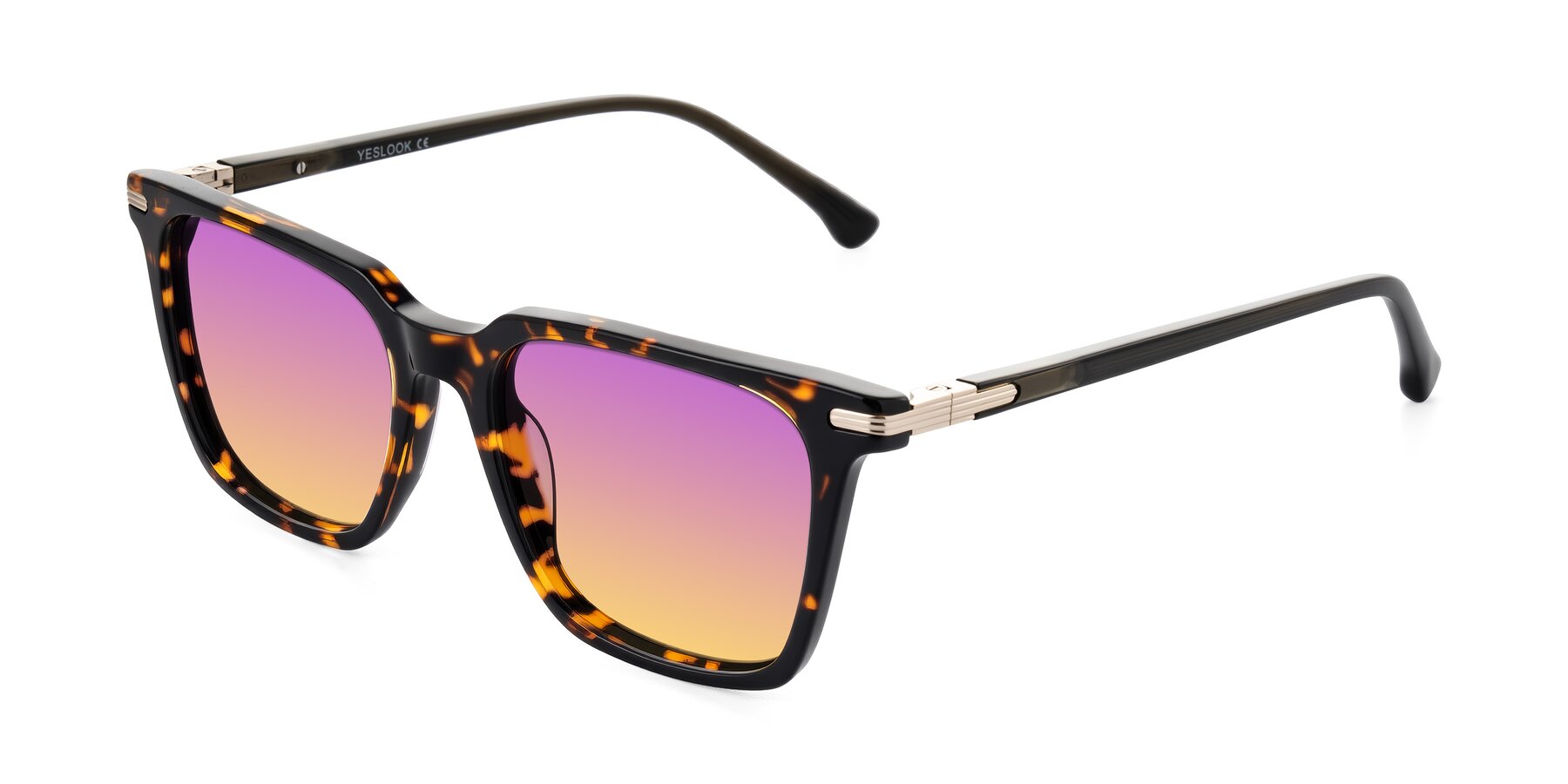 Angle of Miyaha in Tortoise with Purple / Yellow Gradient Lenses