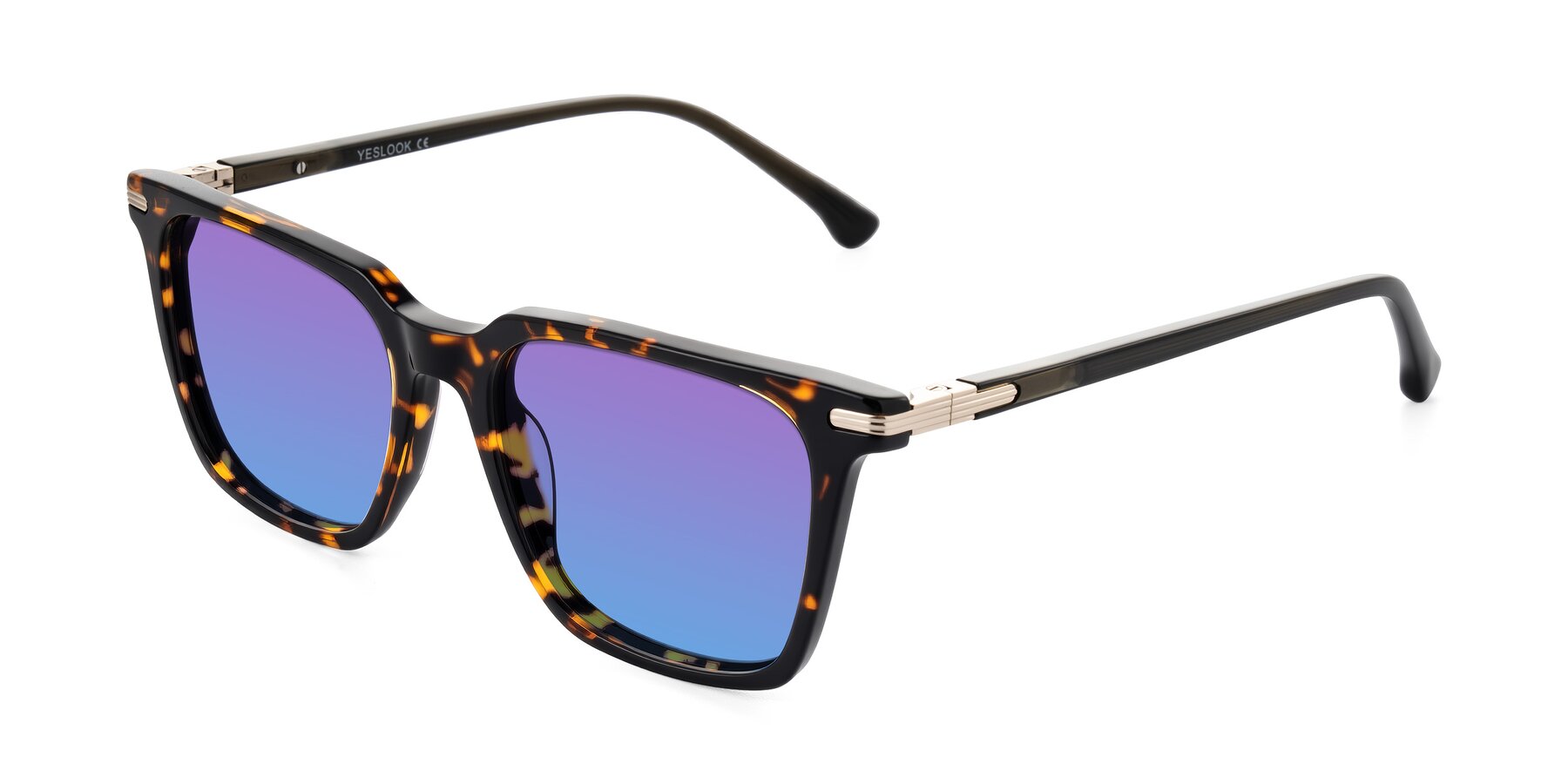 Angle of Miyaha in Tortoise with Purple / Blue Gradient Lenses