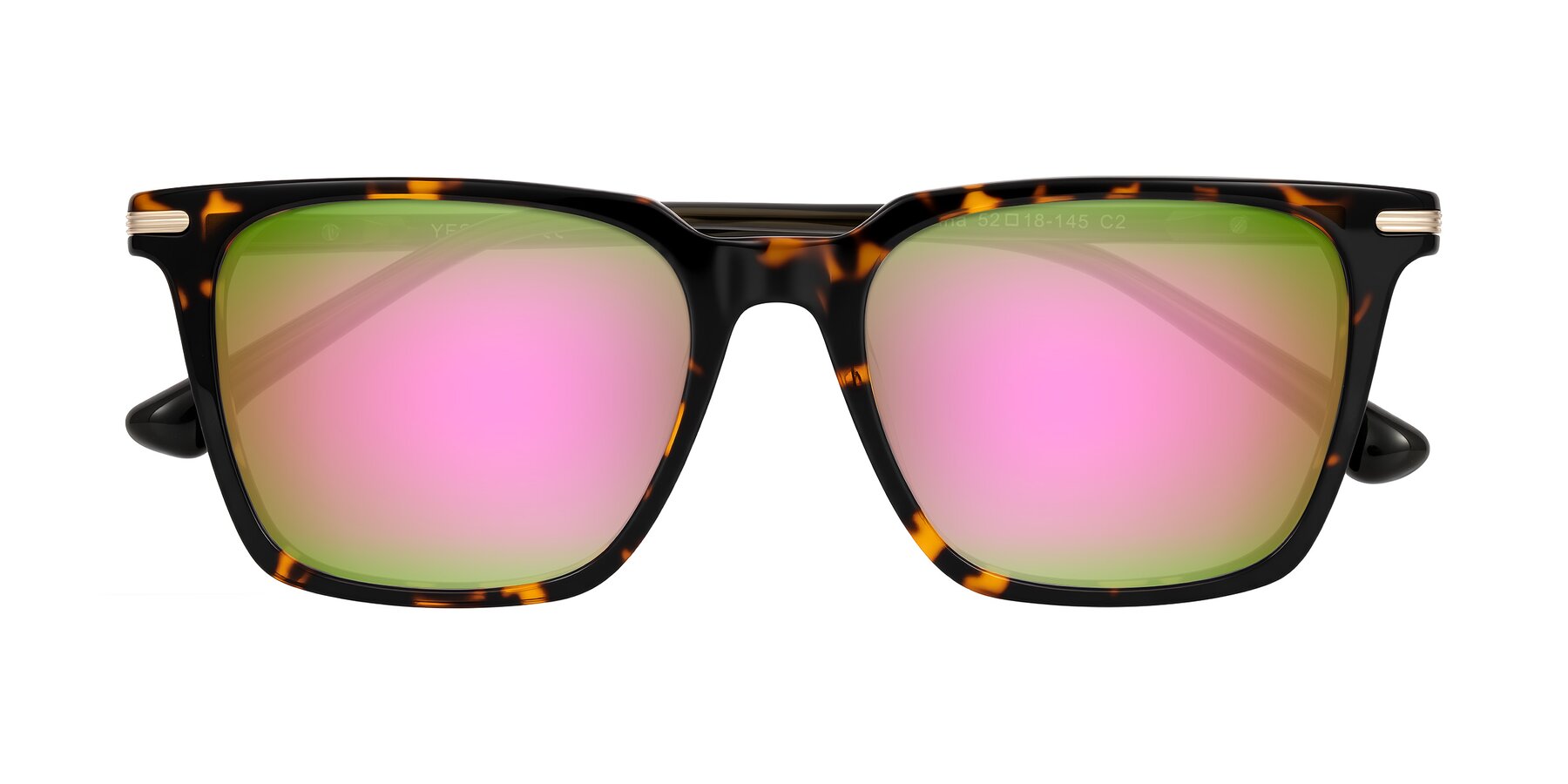 Folded Front of Miyaha in Tortoise with Pink Mirrored Lenses