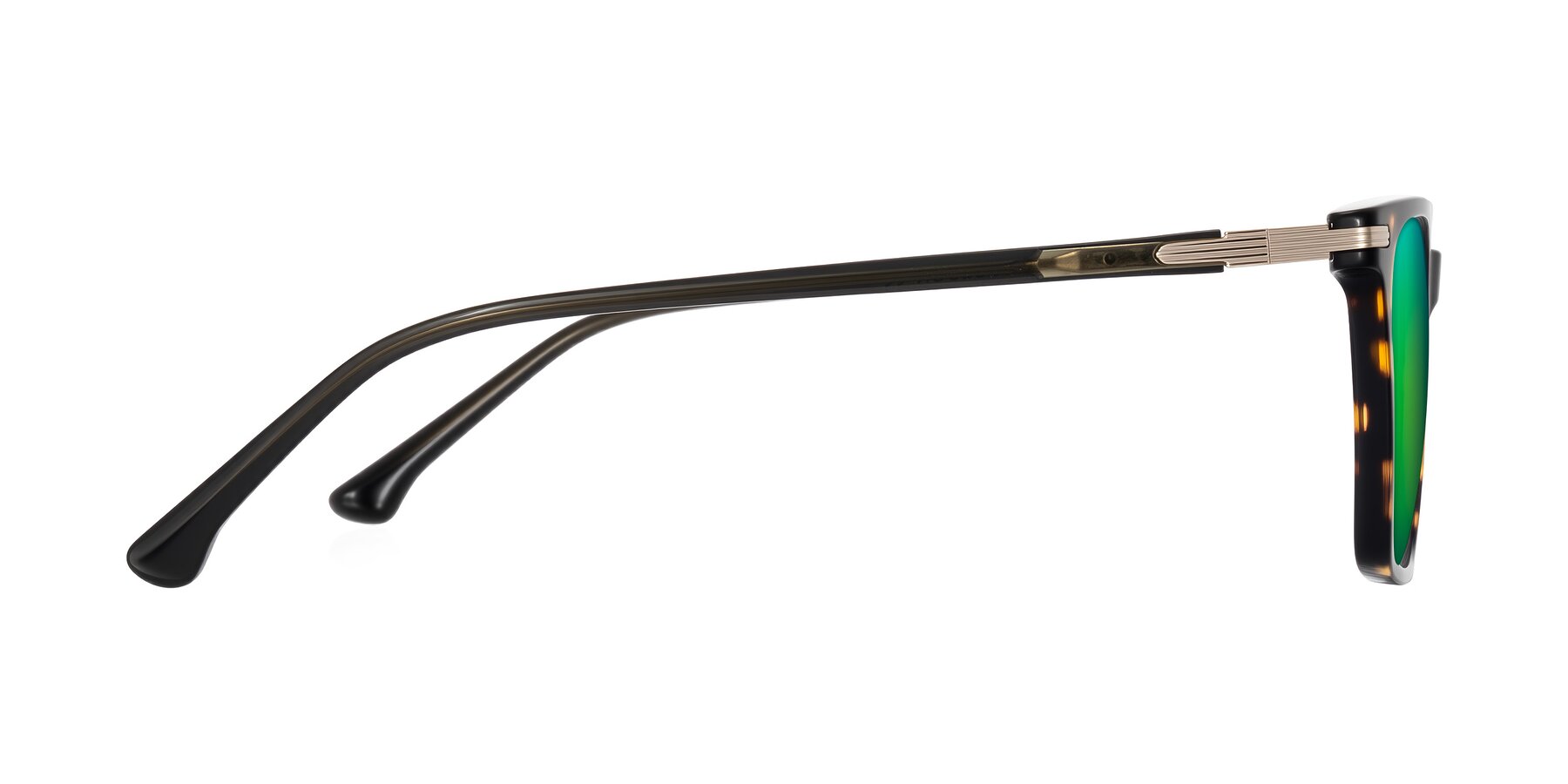 Side of Miyaha in Tortoise with Green Mirrored Lenses