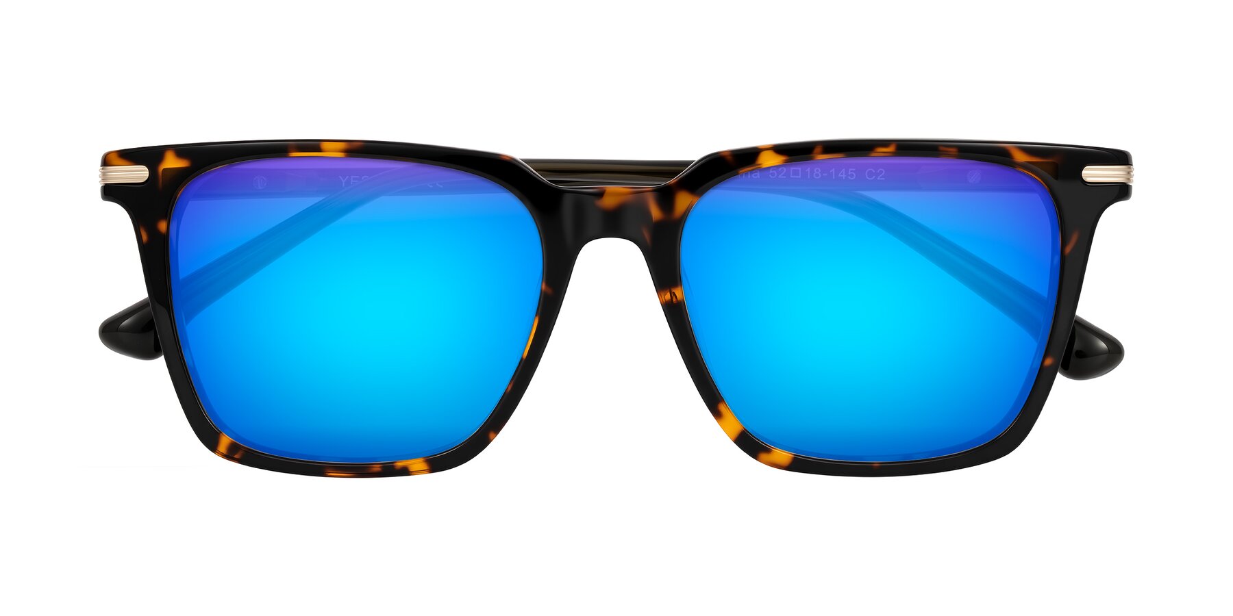 Folded Front of Miyaha in Tortoise with Blue Mirrored Lenses