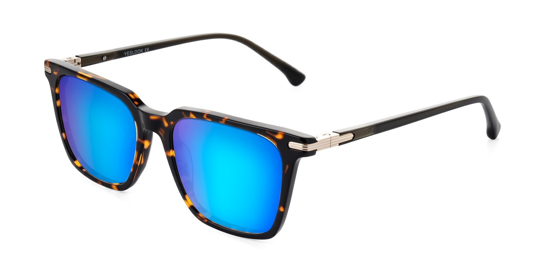 Angle of Miyaha in Tortoise with Blue Mirrored Lenses