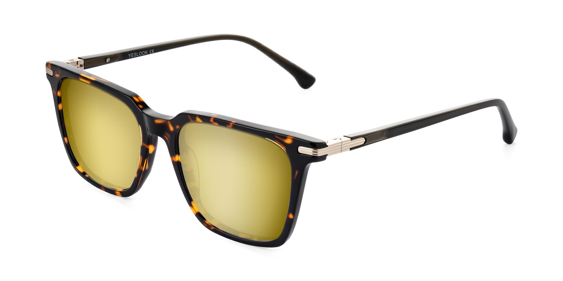 Angle of Miyaha in Tortoise with Gold Mirrored Lenses