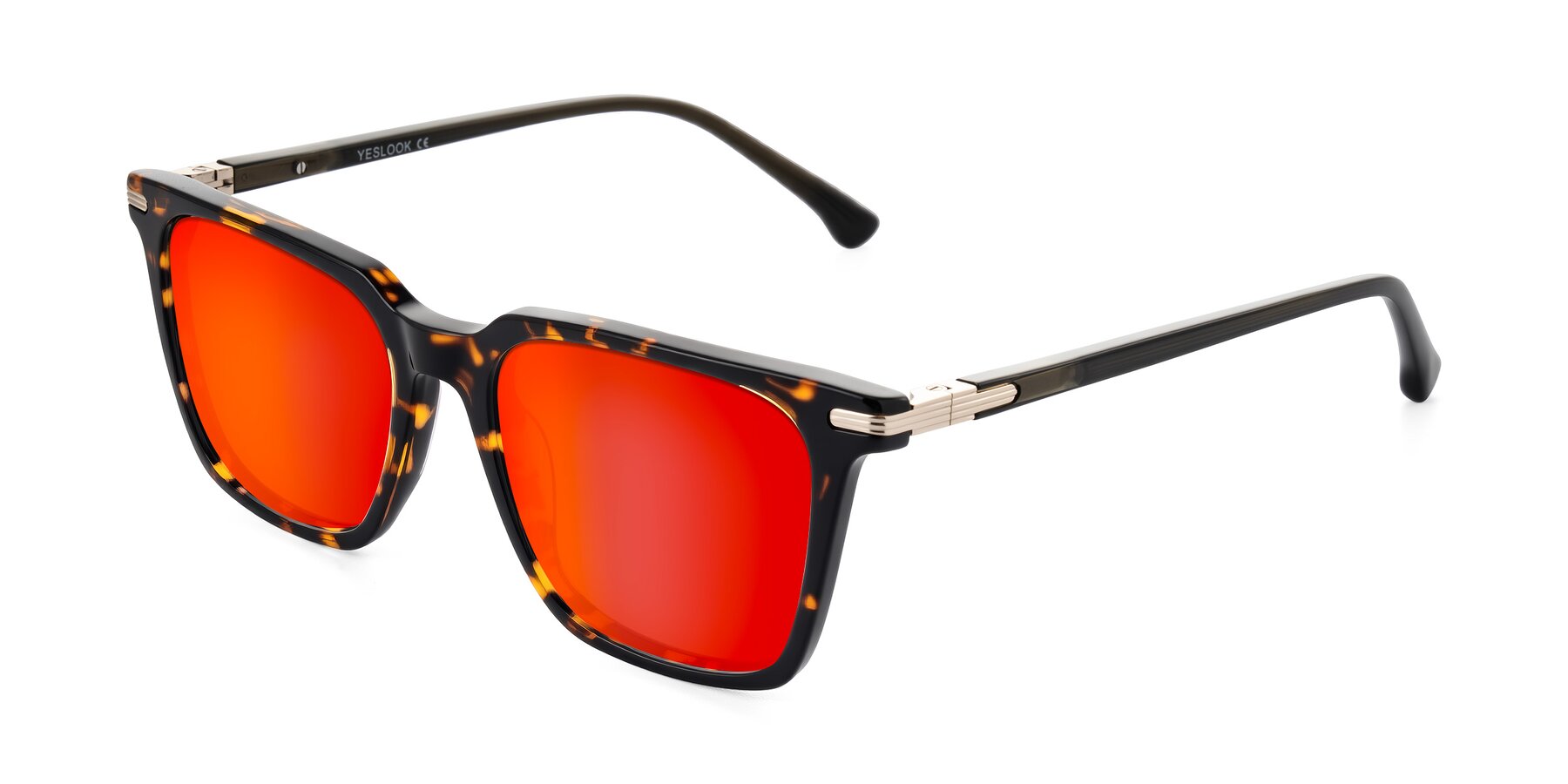 Angle of Miyaha in Tortoise with Red Gold Mirrored Lenses