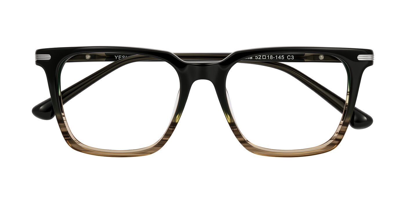 Miyaha - Dark Green Brown Striped Eyeglasses