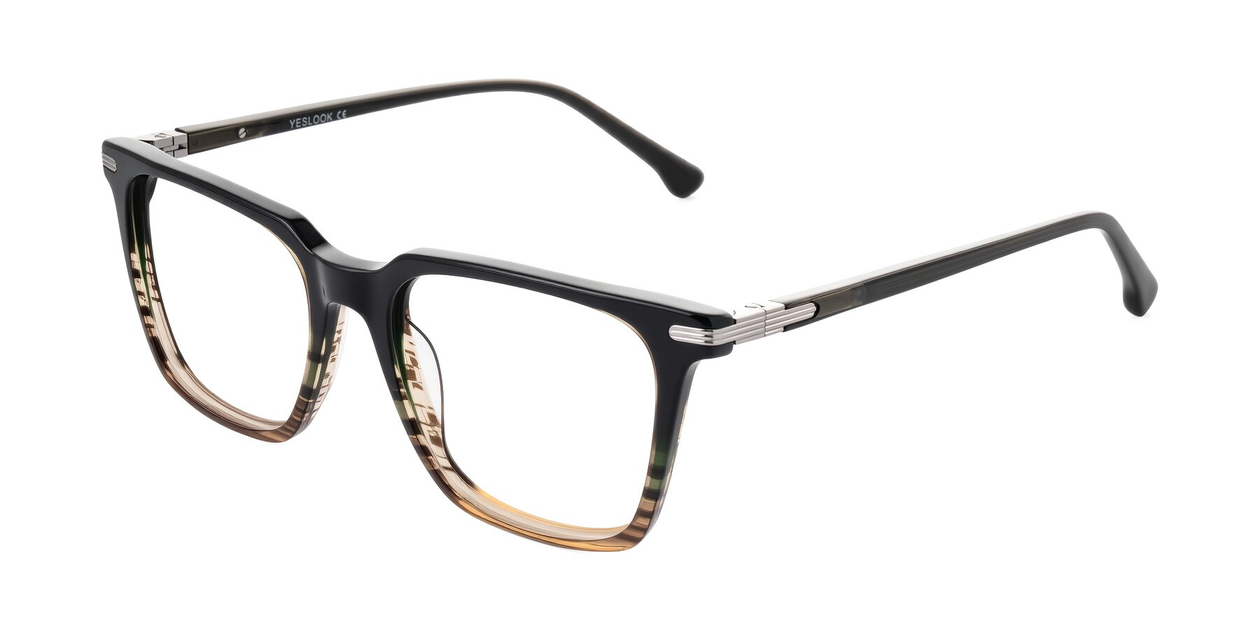 Angle of Miyaha in Dark Green Brown Striped with Clear Blue Light Blocking Lenses