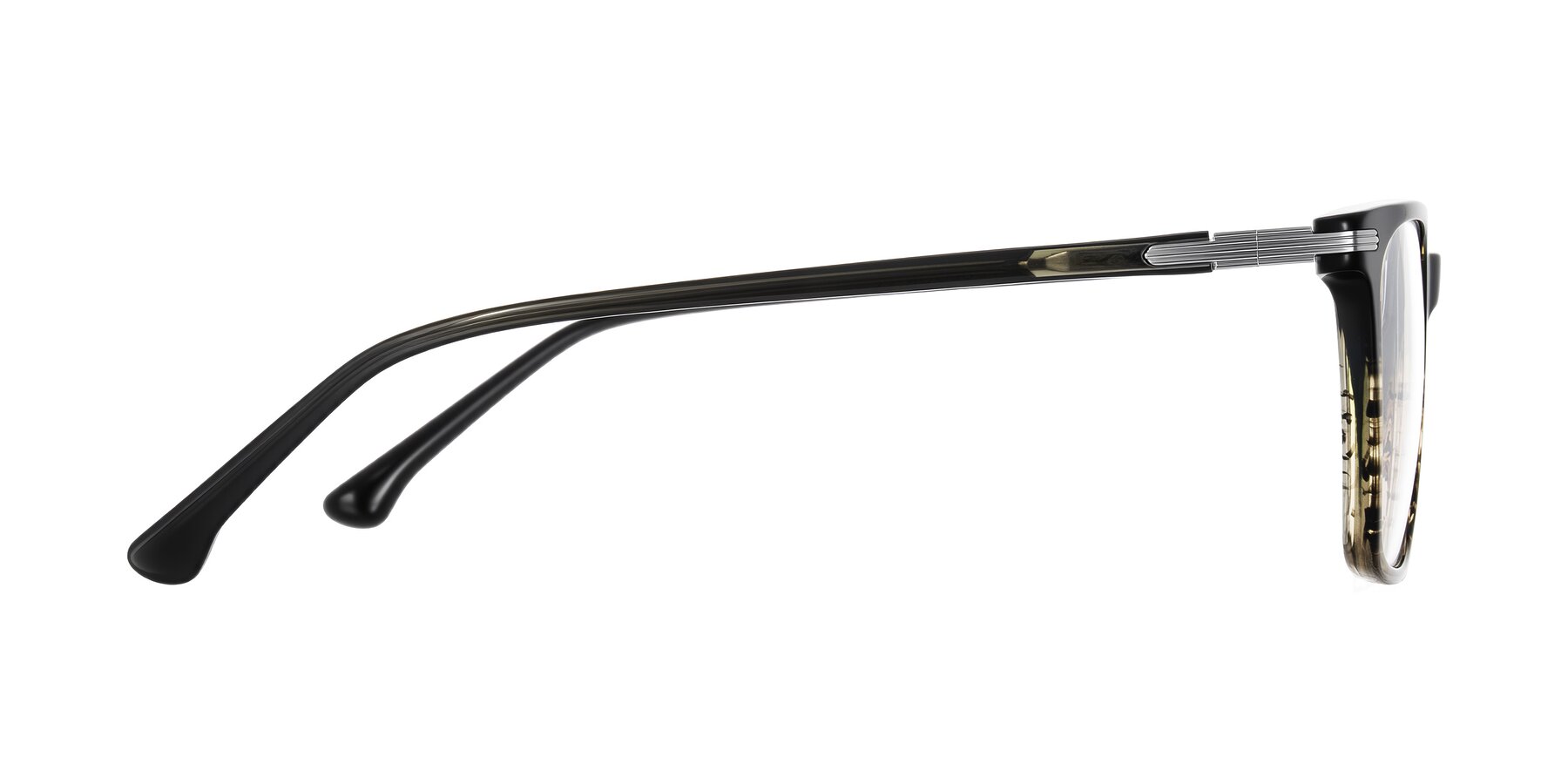 Side of Miyaha in Dark Green Brown Striped with Clear Blue Light Blocking Lenses