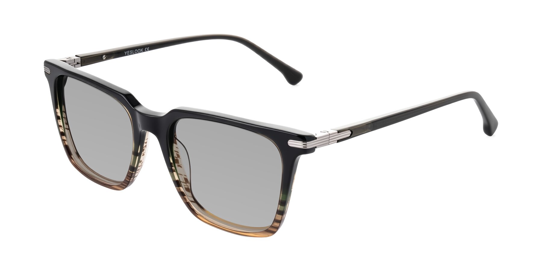 Angle of Miyaha in Dark Green Brown Striped with Light Gray Tinted Lenses