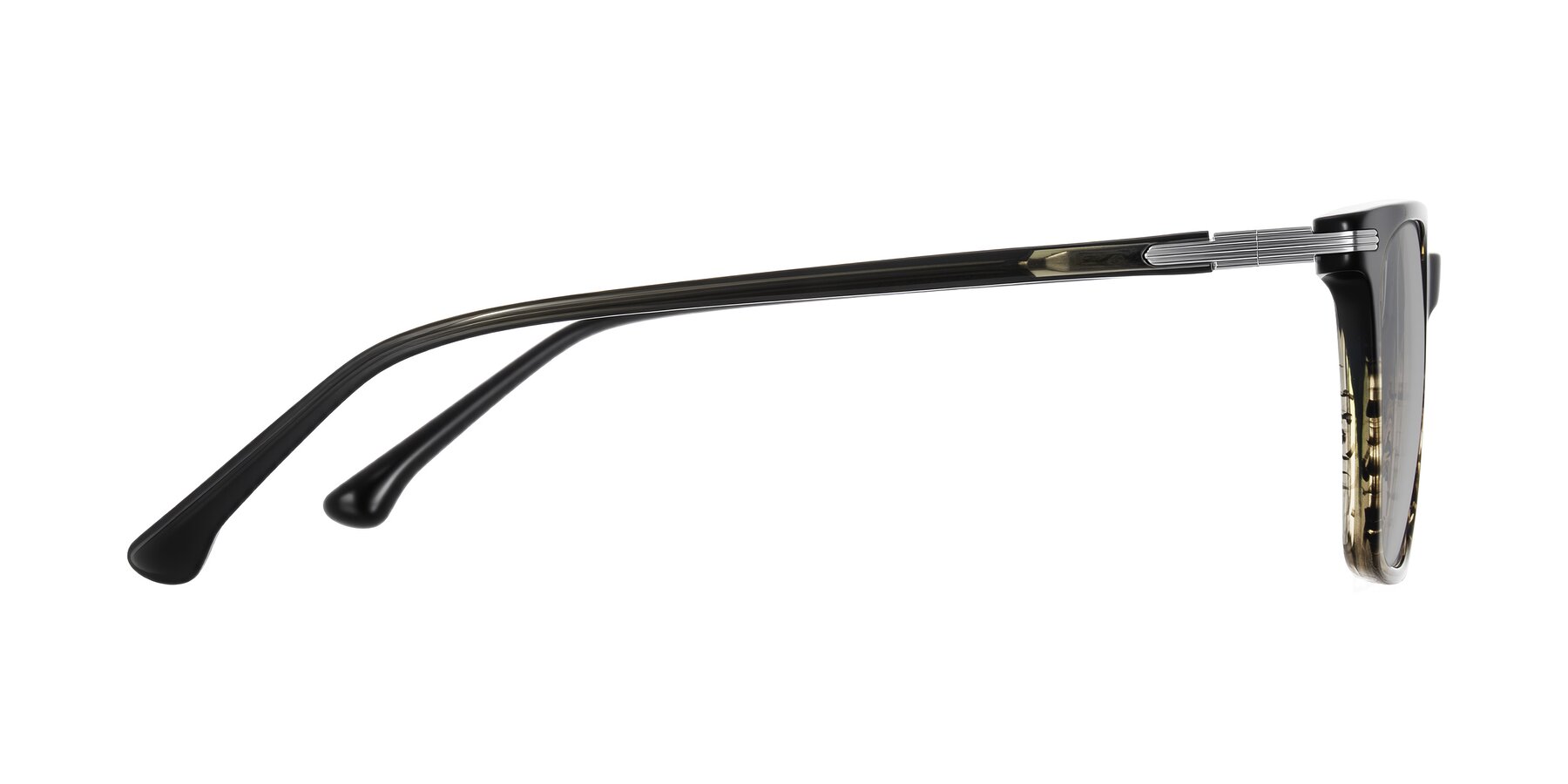 Side of Miyaha in Dark Green Brown Striped with Light Gray Tinted Lenses