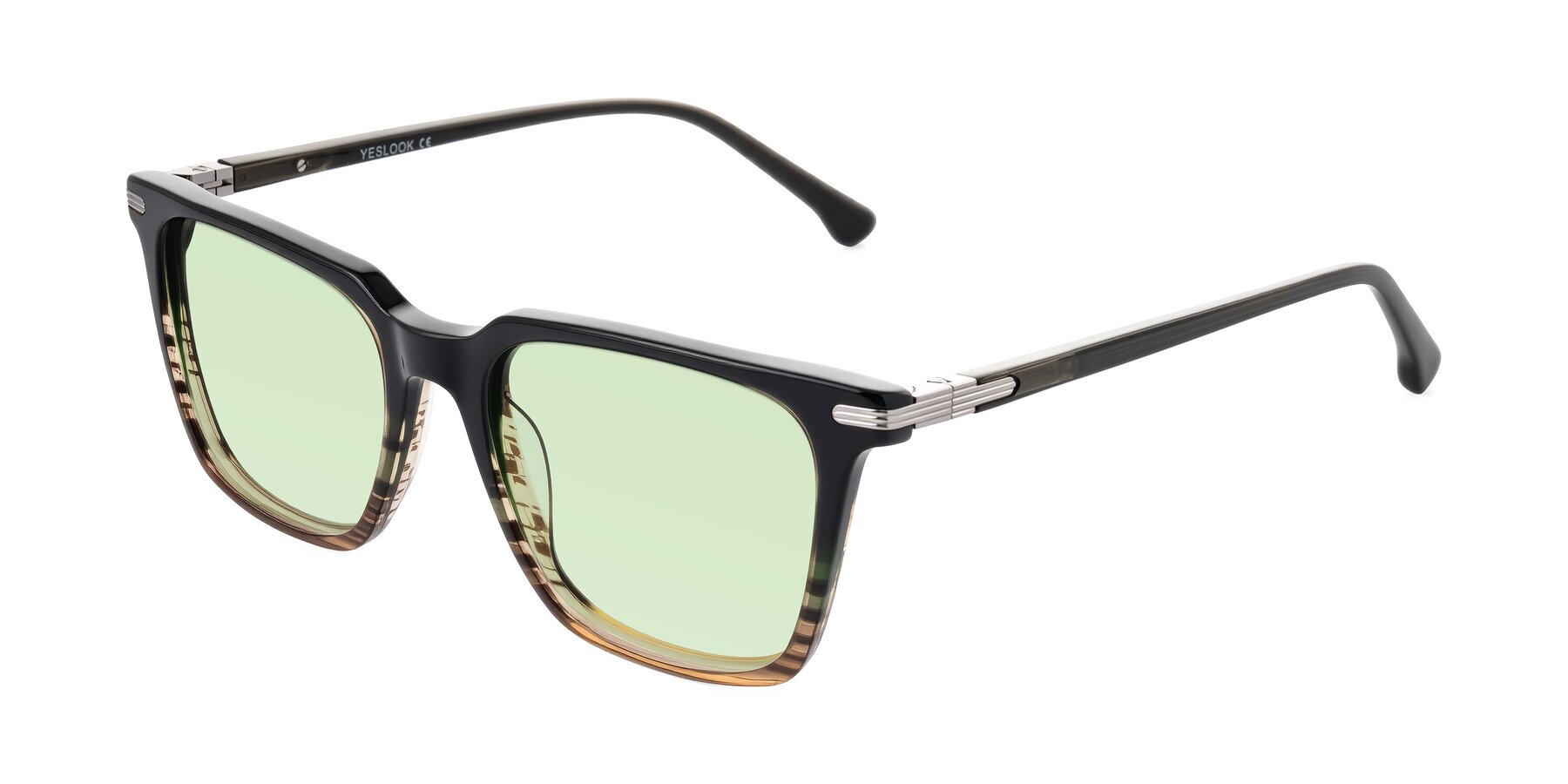 Angle of Miyaha in Dark Green Brown Striped with Light Green Tinted Lenses