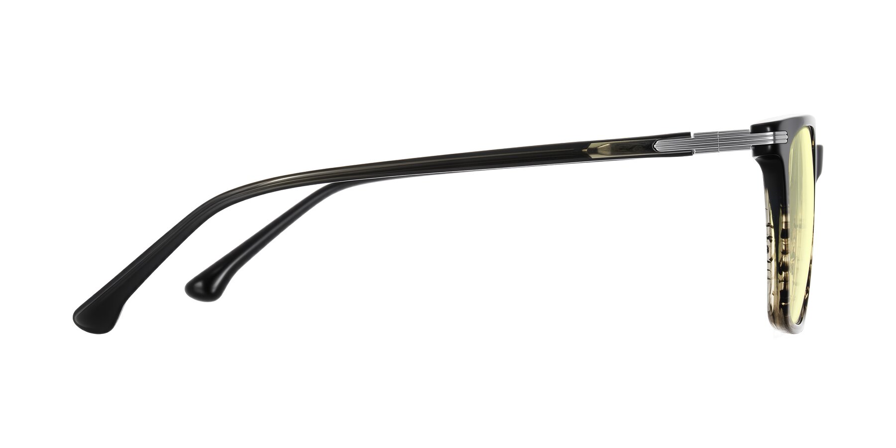 Side of Miyaha in Dark Green Brown Striped with Light Yellow Tinted Lenses