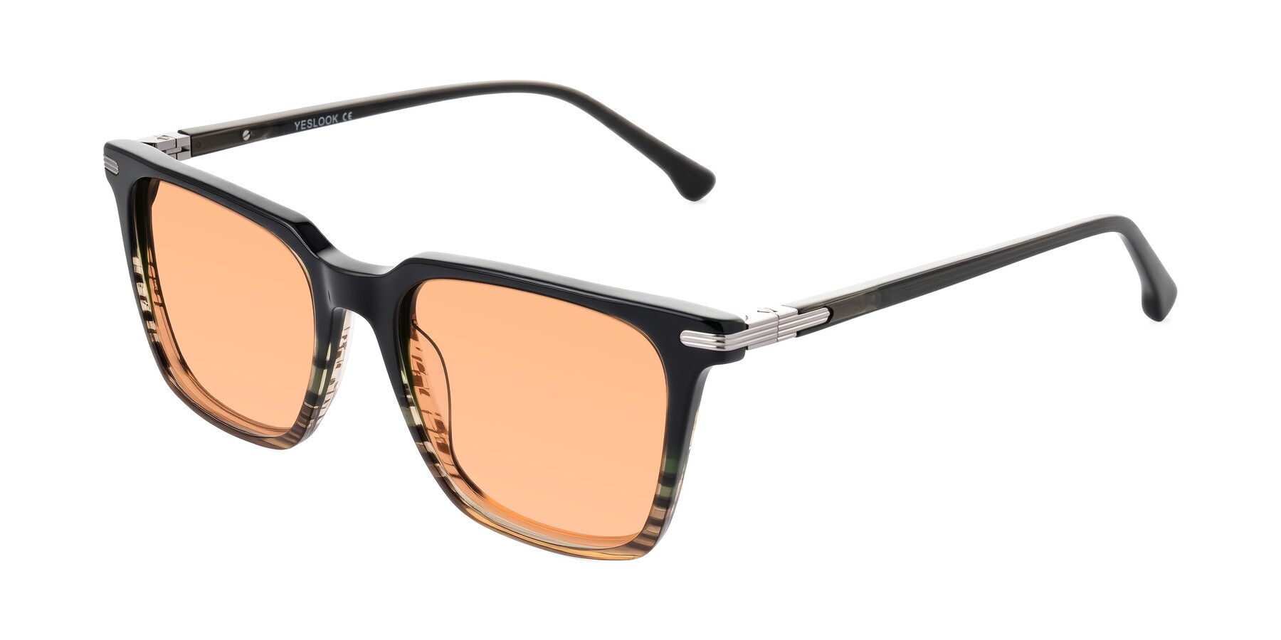 Angle of Miyaha in Dark Green Brown Striped with Light Orange Tinted Lenses