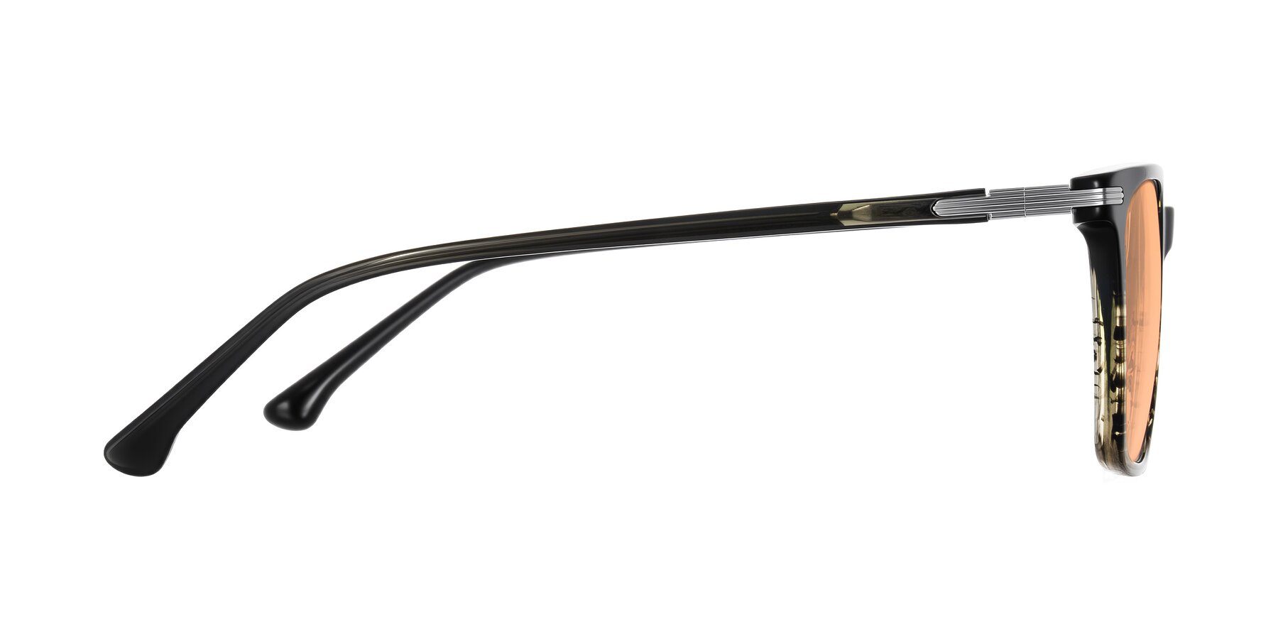 Side of Miyaha in Dark Green Brown Striped with Light Orange Tinted Lenses