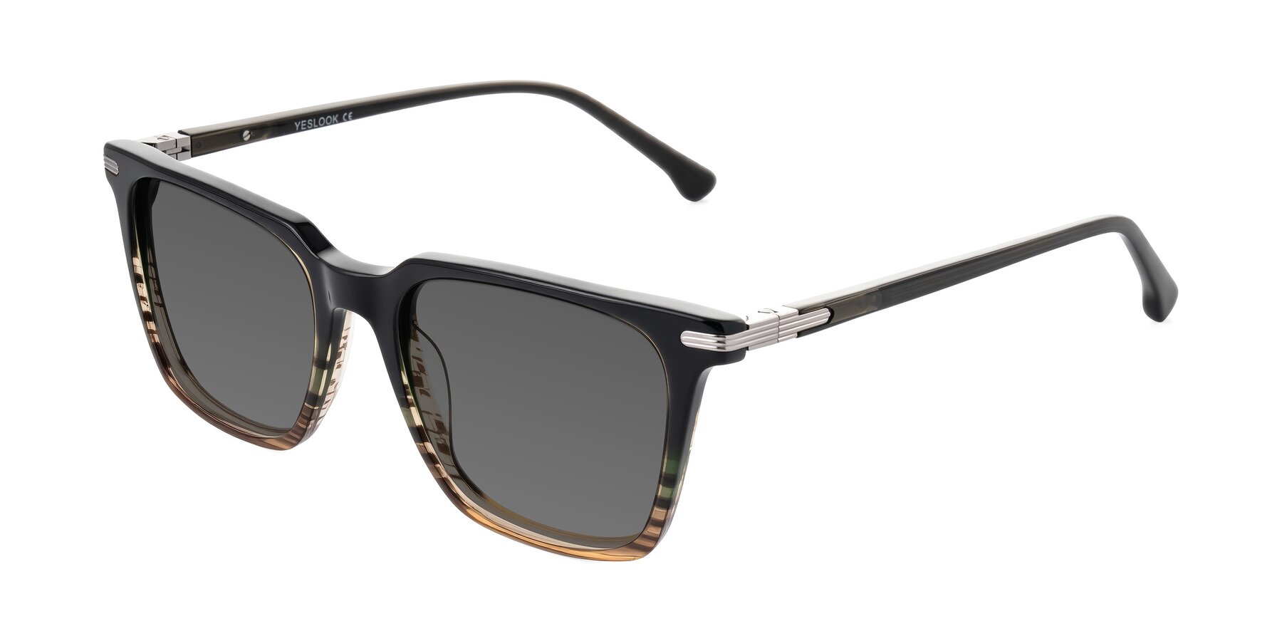 Angle of Miyaha in Dark Green Brown Striped with Medium Gray Tinted Lenses