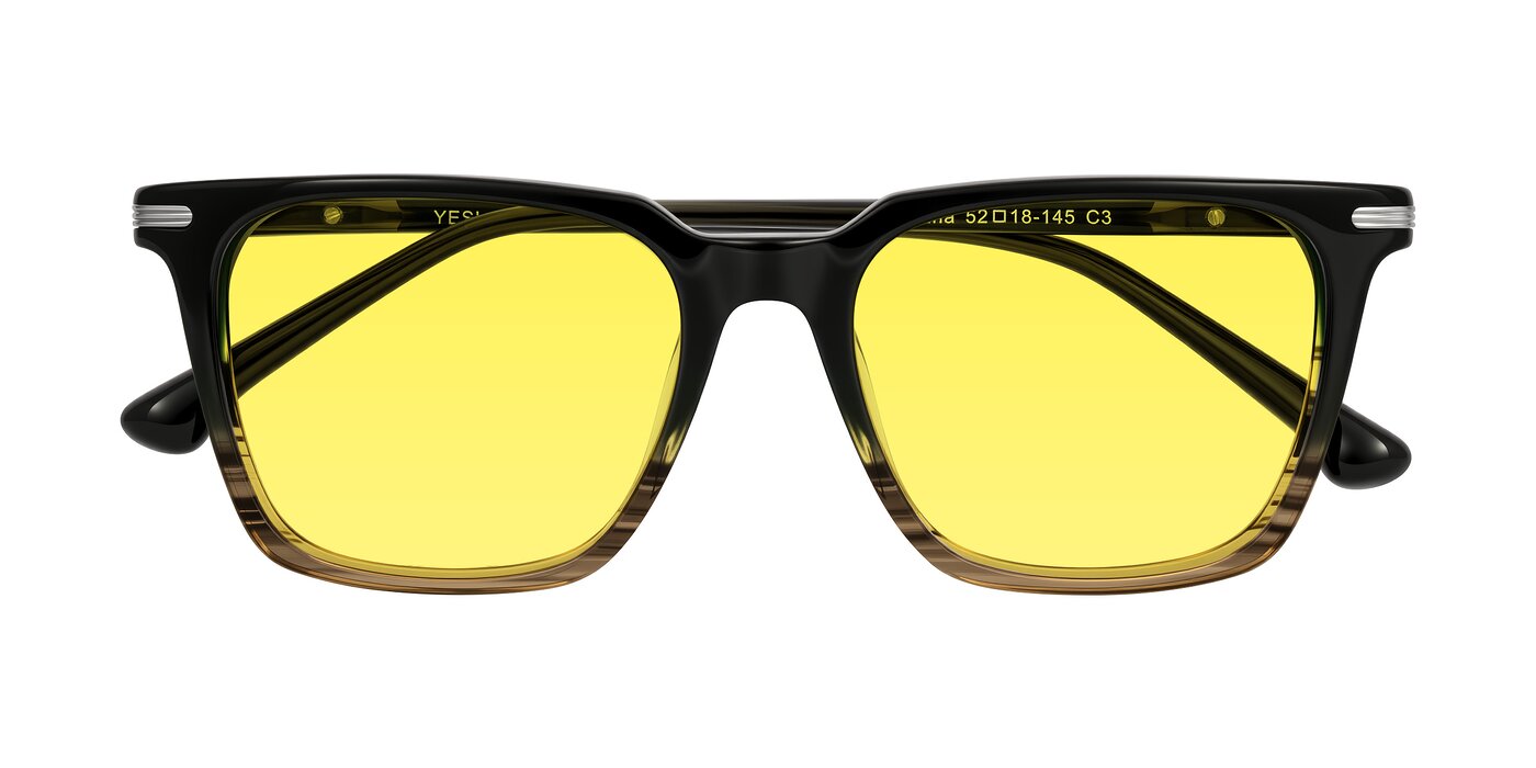 Miyaha - Dark Green Brown Striped Tinted Sunglasses