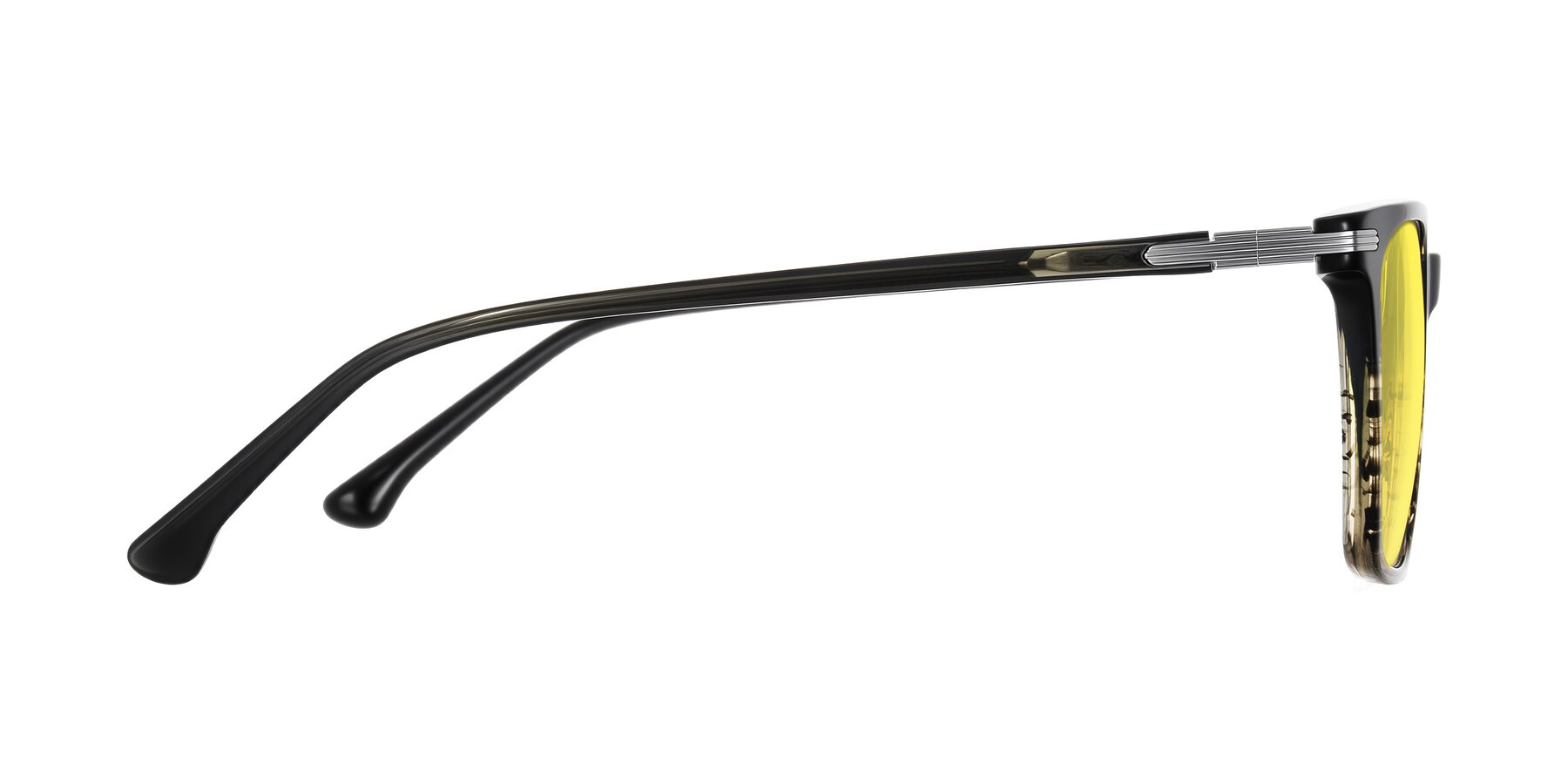 Side of Miyaha in Dark Green Brown Striped with Medium Yellow Tinted Lenses