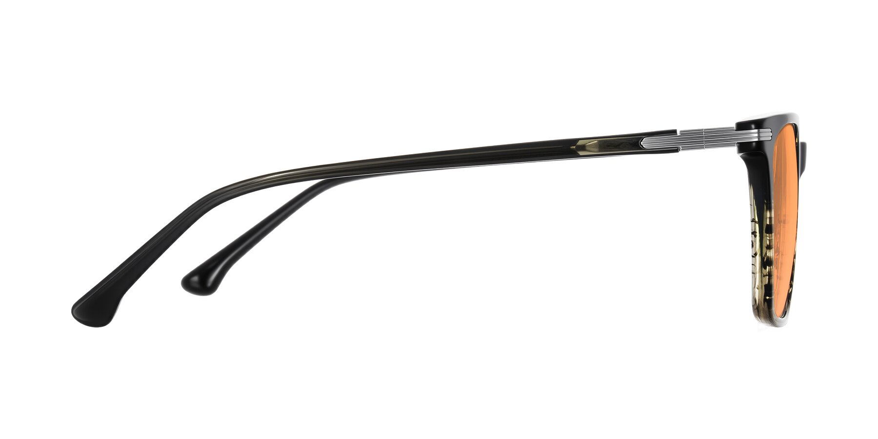 Side of Miyaha in Dark Green Brown Striped with Medium Orange Tinted Lenses