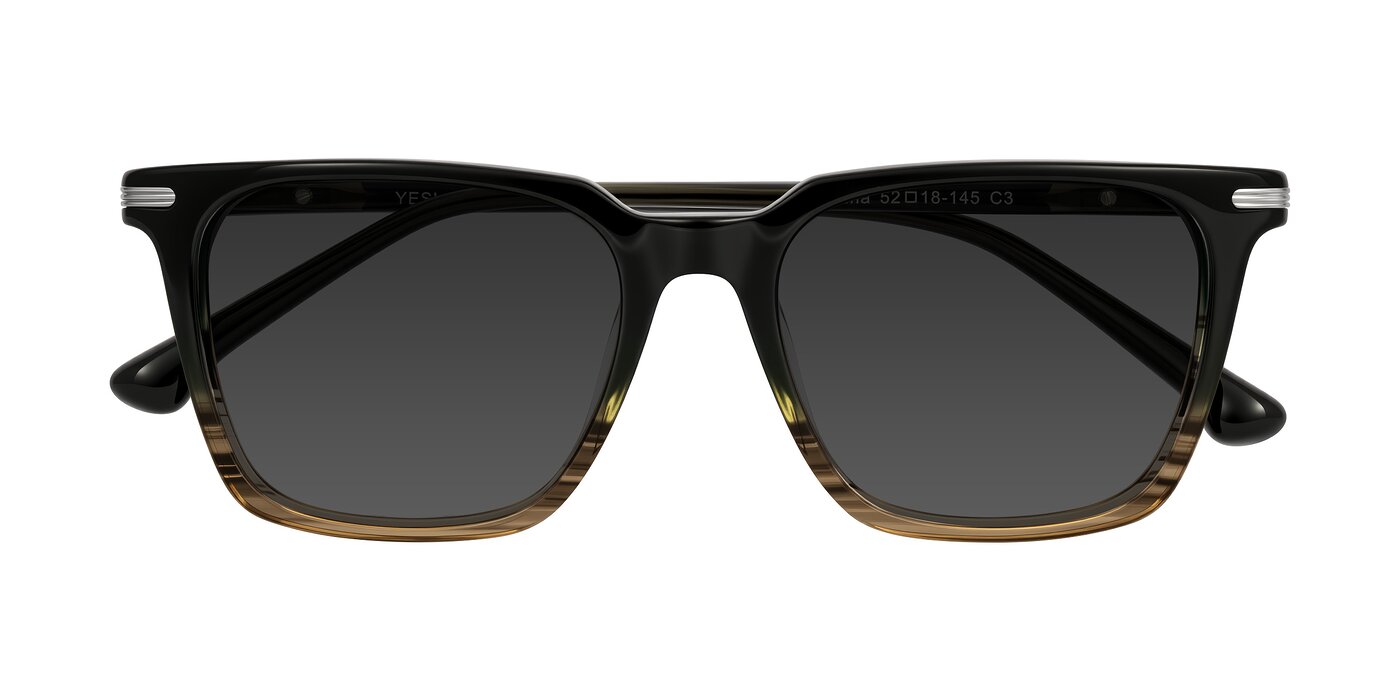 Miyaha - Dark Green Brown Striped Tinted Sunglasses