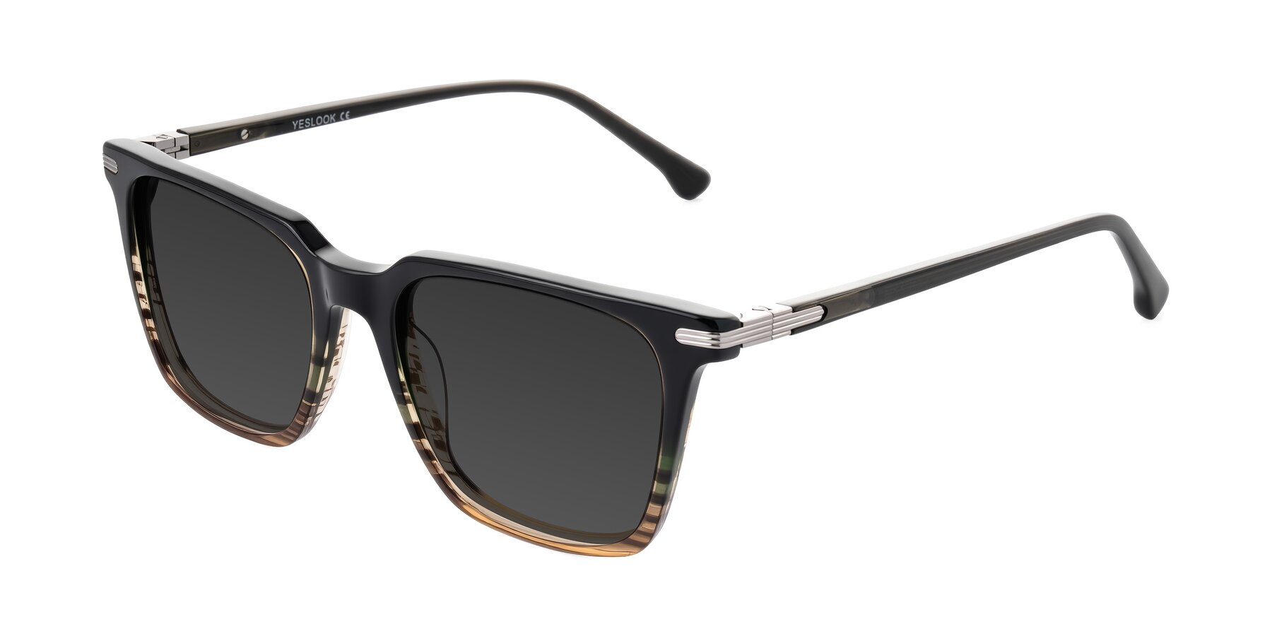 Angle of Miyaha in Dark Green Brown Striped with Gray Tinted Lenses