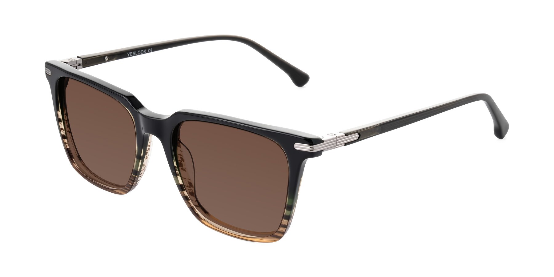 Angle of Miyaha in Dark Green Brown Striped with Brown Tinted Lenses