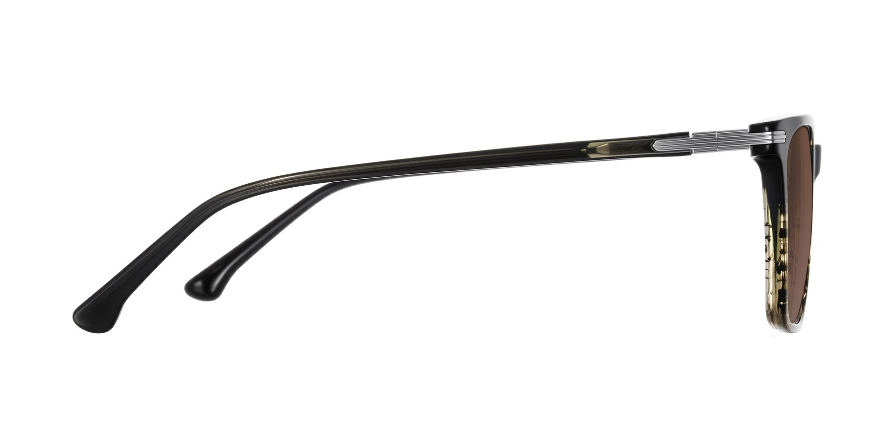 Side of Miyaha in Dark Green Brown Striped with Brown Tinted Lenses