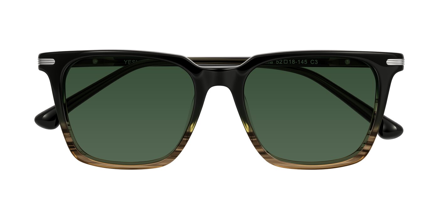 Miyaha - Dark Green Brown Striped Tinted Sunglasses