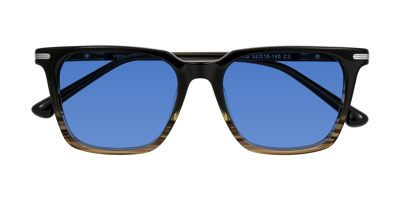 Miyaha - Dark Green Brown Striped Tinted Sunglasses