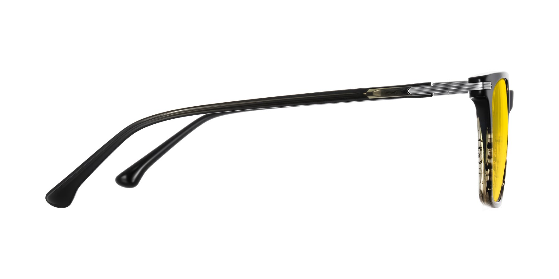 Side of Miyaha in Dark Green Brown Striped with Yellow Tinted Lenses