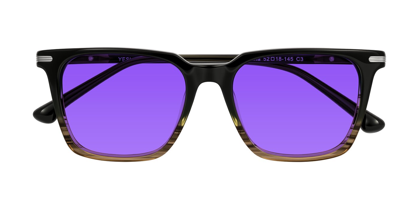 Miyaha - Dark Green Brown Striped Tinted Sunglasses