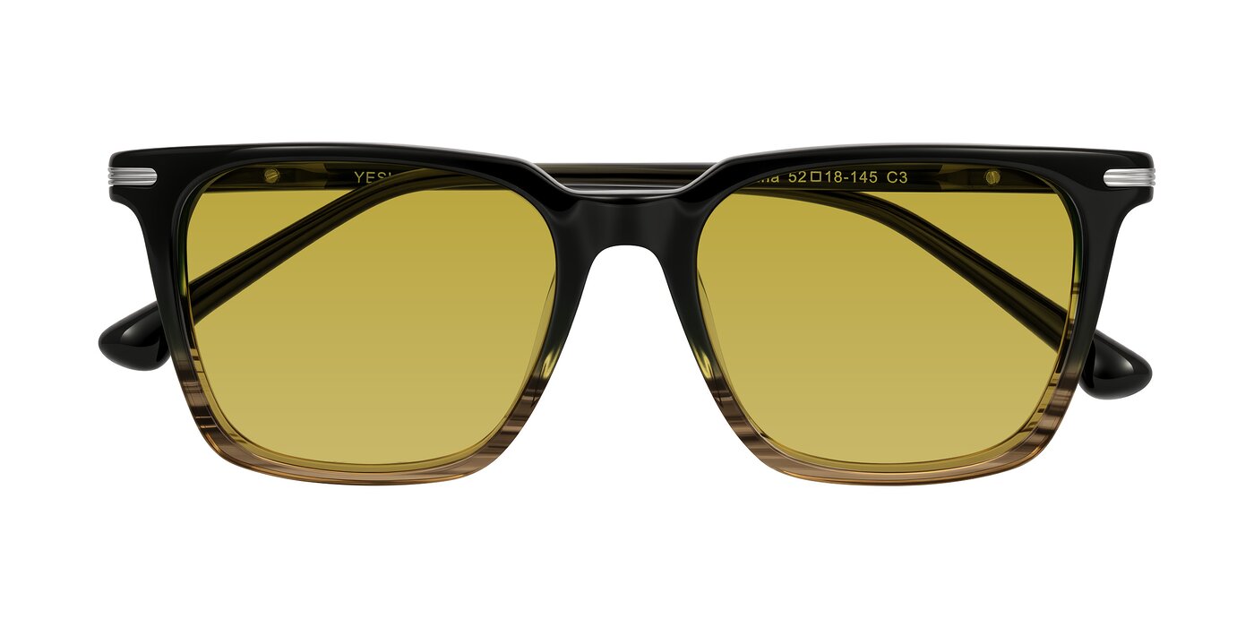 Miyaha - Dark Green Brown Striped Tinted Sunglasses