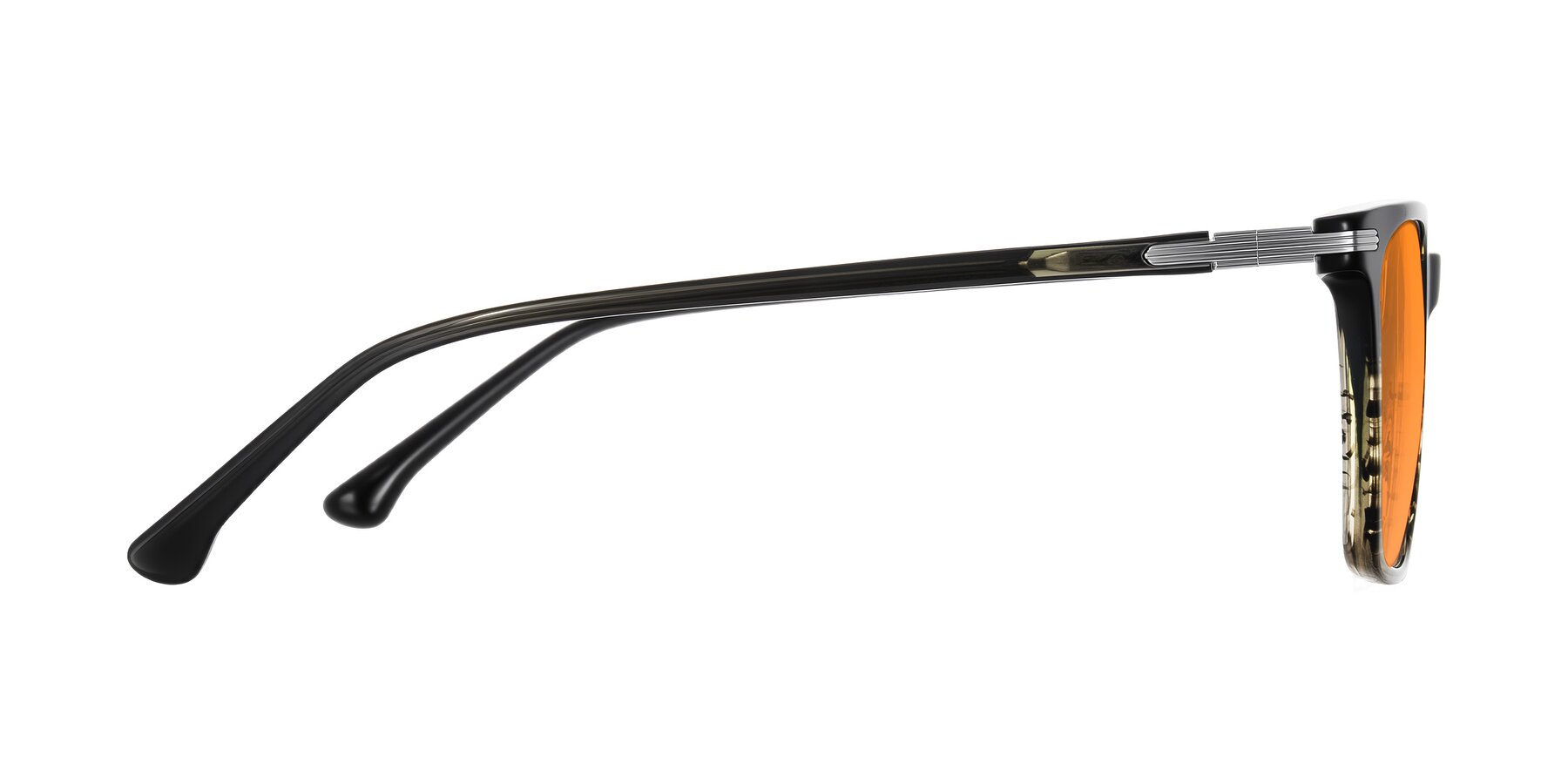 Side of Miyaha in Dark Green Brown Striped with Orange Tinted Lenses