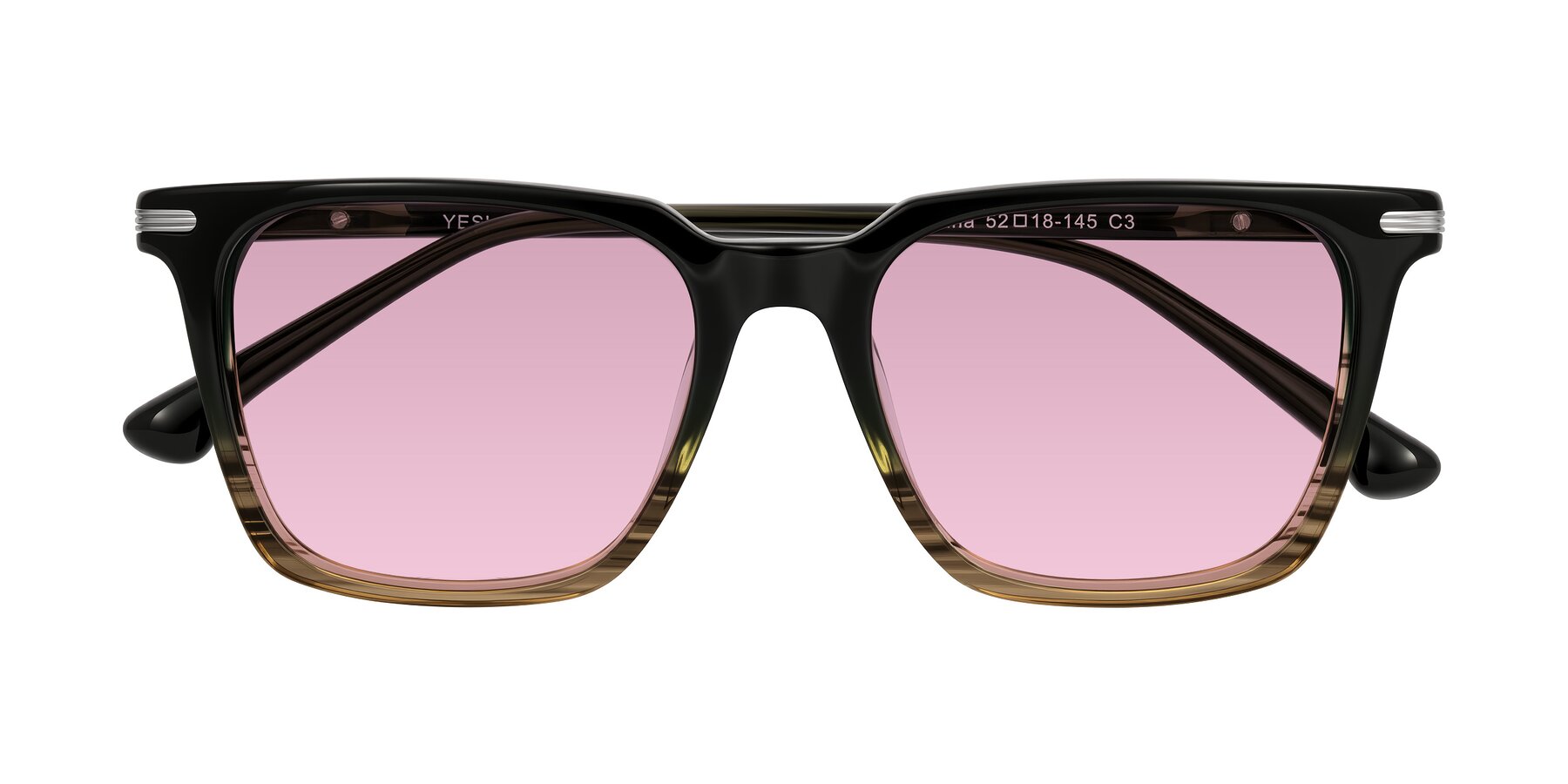 Folded Front of Miyaha in Dark Green Brown Striped with Light Wine Tinted Lenses