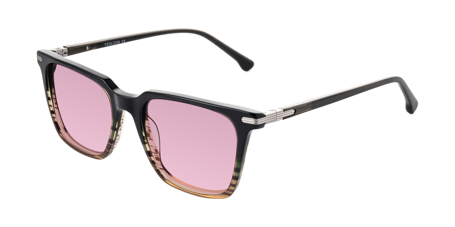 Angle of Miyaha in Dark Green Brown Striped with Light Wine Tinted Lenses