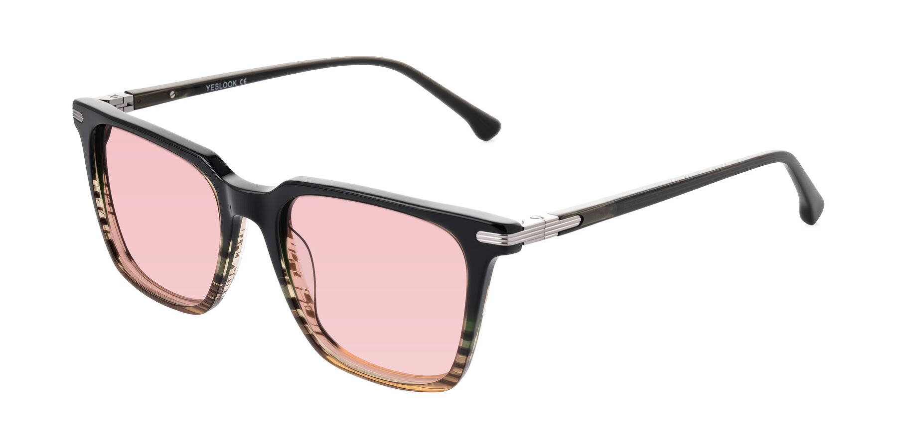 Angle of Miyaha in Dark Green Brown Striped with Light Garnet Tinted Lenses