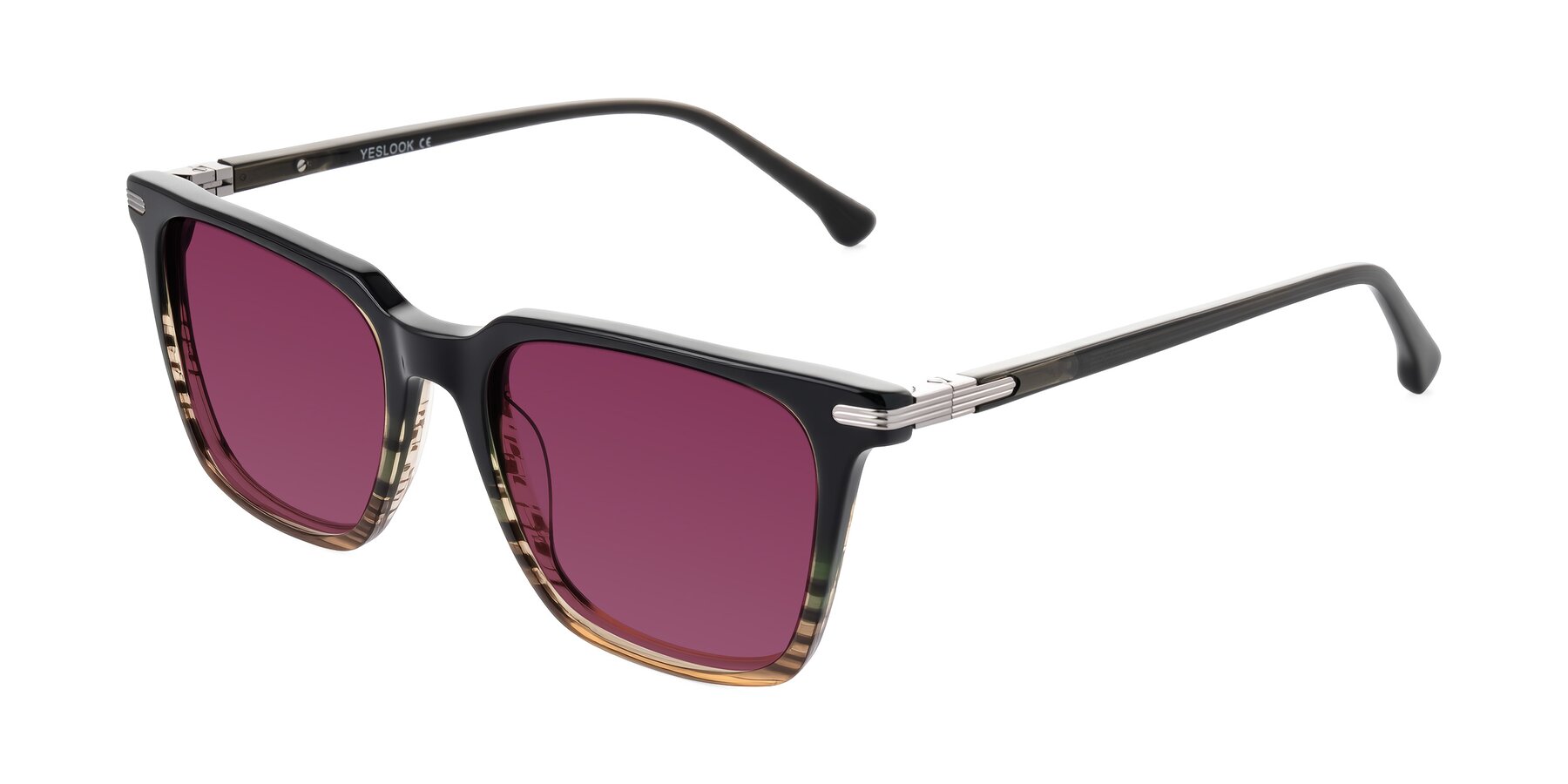 Angle of Miyaha in Dark Green Brown Striped with Wine Tinted Lenses