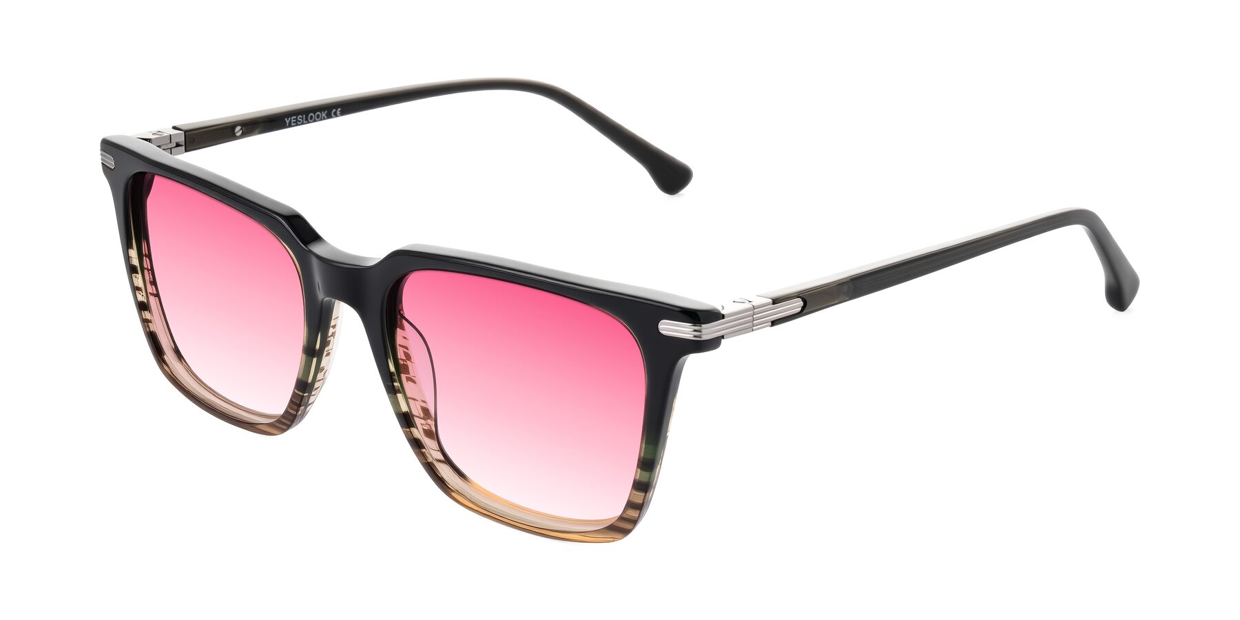 Angle of Miyaha in Dark Green Brown Striped with Pink Gradient Lenses