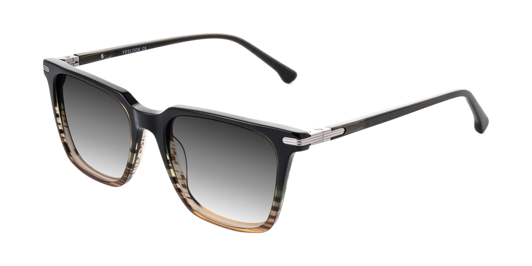 Angle of Miyaha in Dark Green Brown Striped with Gray Gradient Lenses