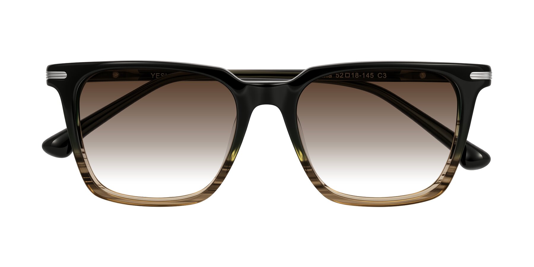 Folded Front of Miyaha in Dark Green Brown Striped with Brown Gradient Lenses