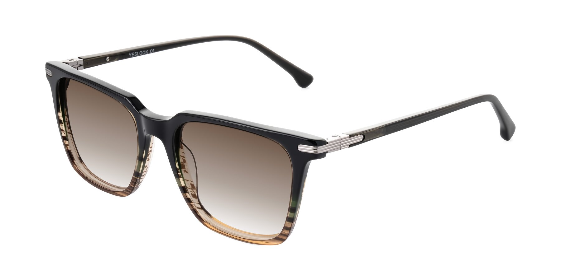 Angle of Miyaha in Dark Green Brown Striped with Brown Gradient Lenses