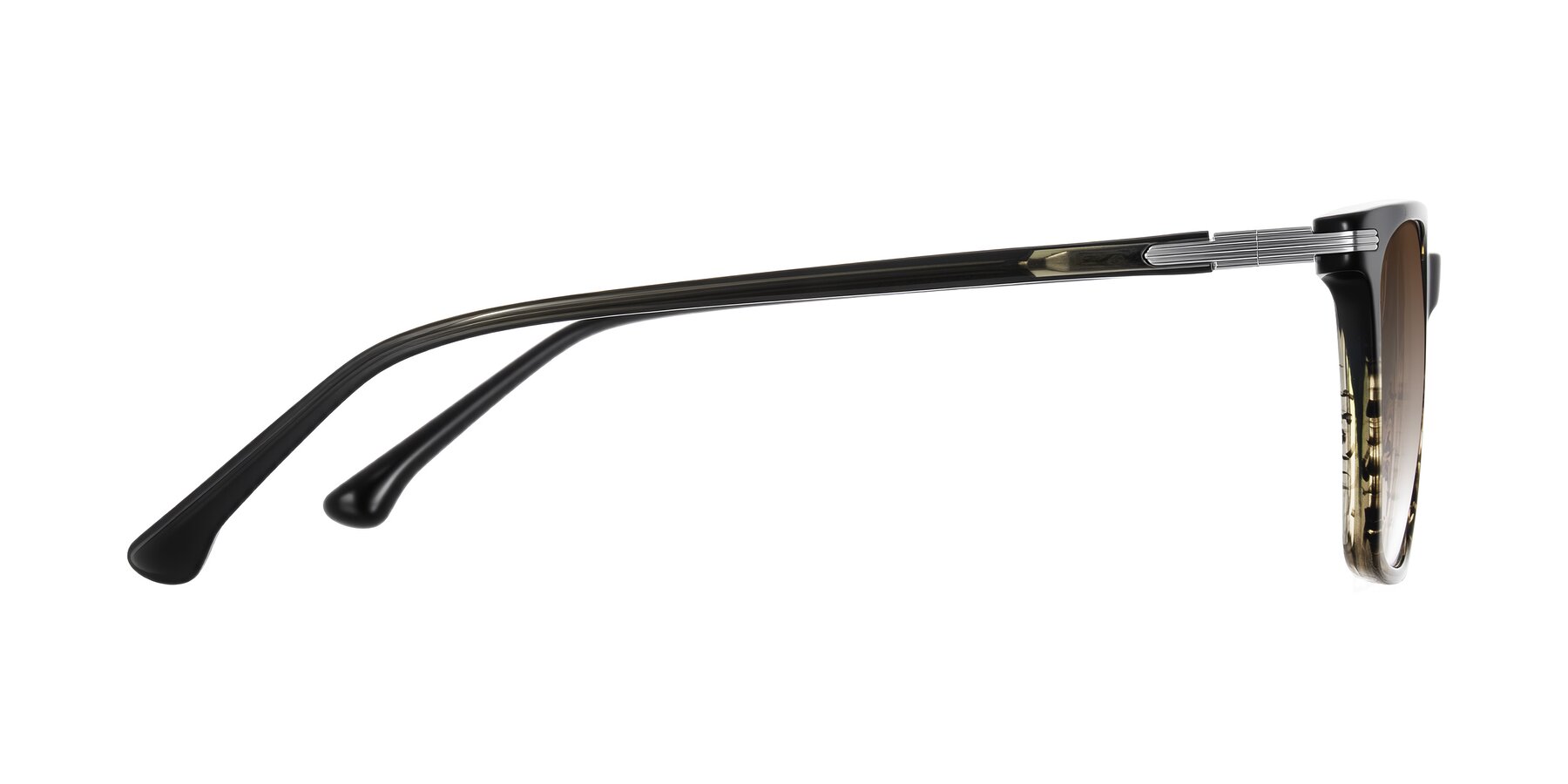 Side of Miyaha in Dark Green Brown Striped with Brown Gradient Lenses