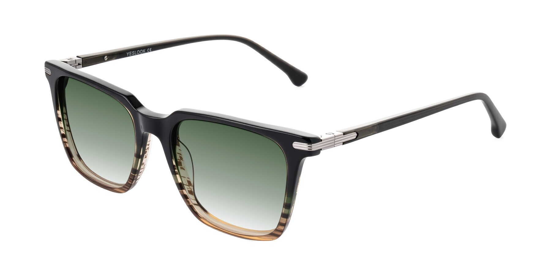 Angle of Miyaha in Dark Green Brown Striped with Green Gradient Lenses