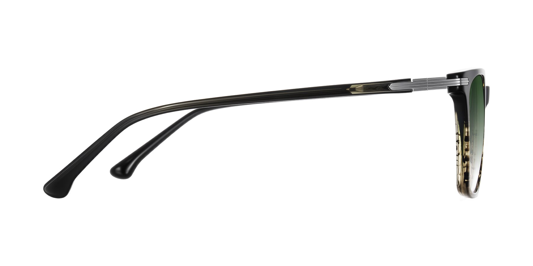 Side of Miyaha in Dark Green Brown Striped with Green Gradient Lenses