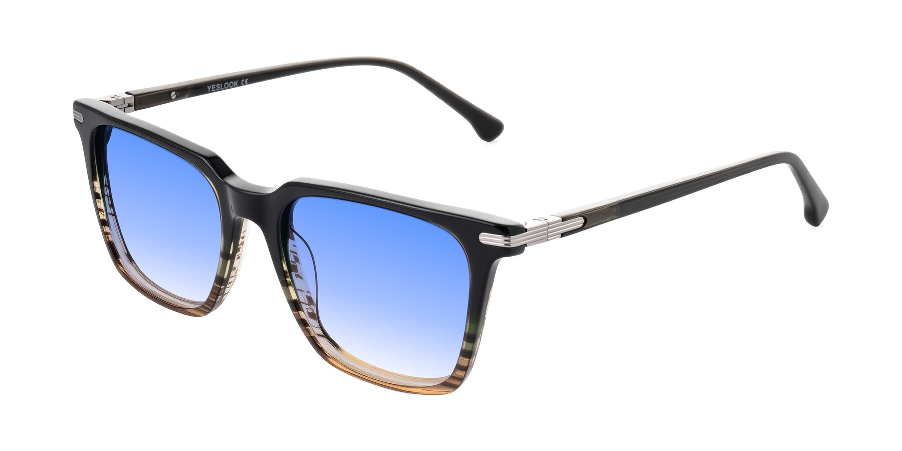 Angle of Miyaha in Dark Green Brown Striped with Blue Gradient Lenses