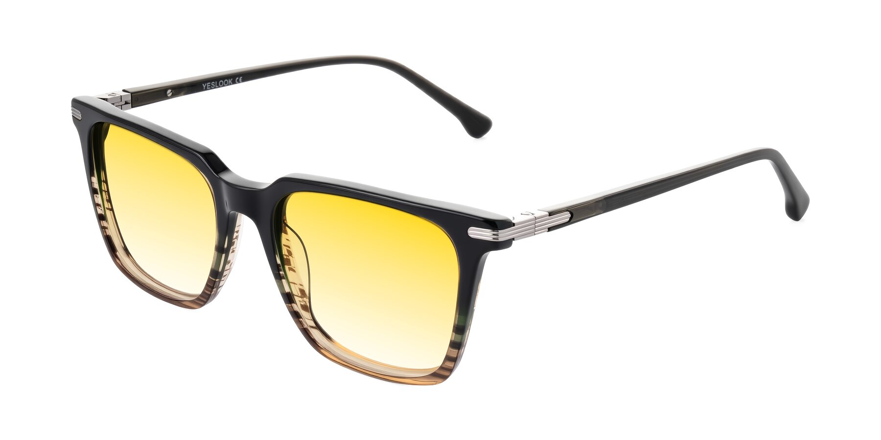 Angle of Miyaha in Dark Green Brown Striped with Yellow Gradient Lenses