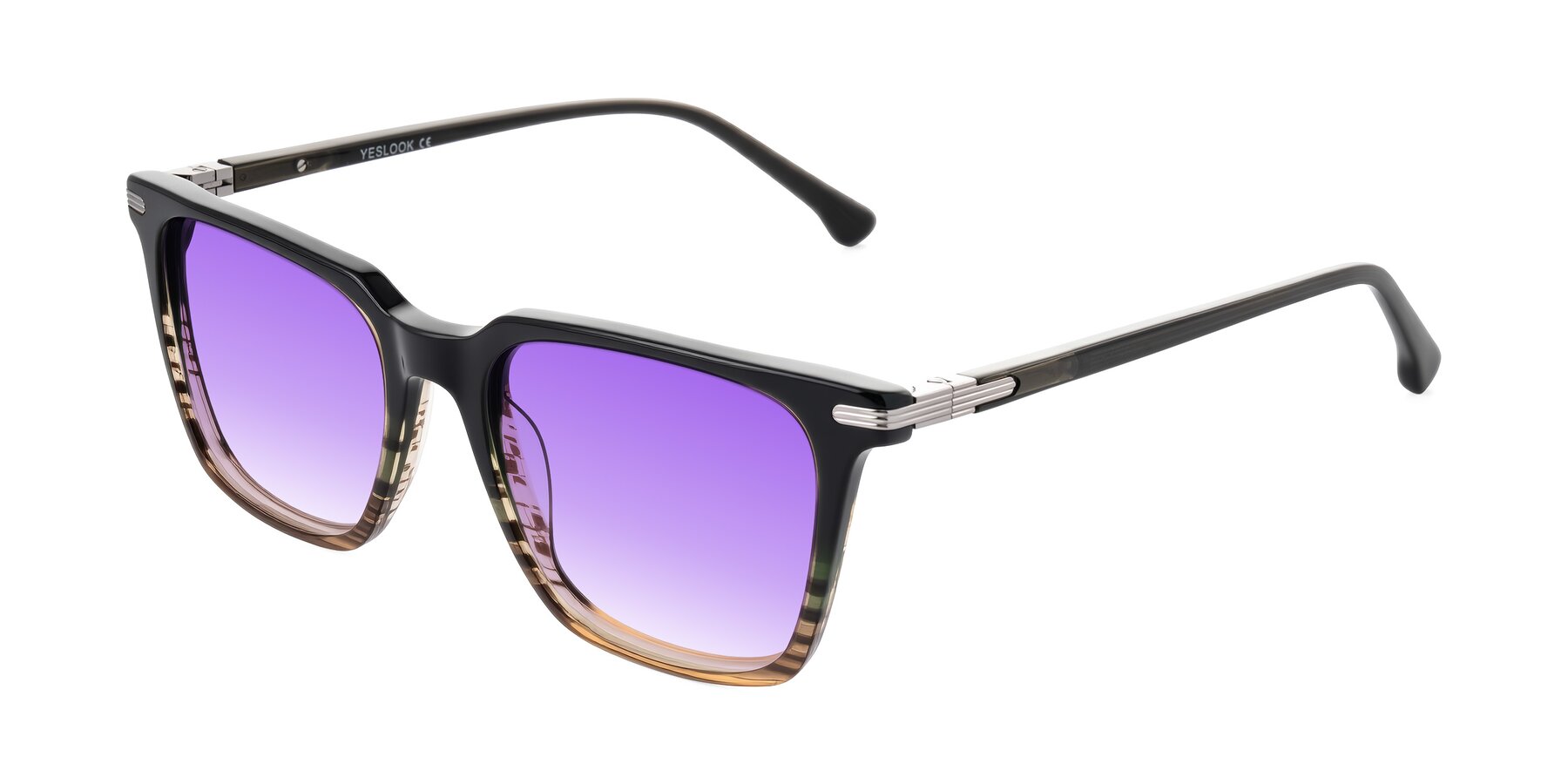 Angle of Miyaha in Dark Green Brown Striped with Purple Gradient Lenses